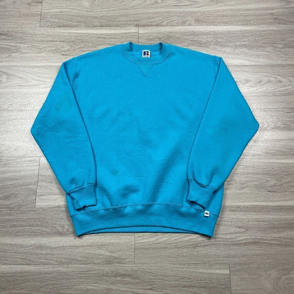 Vintage Russell Athletic Sweatshirt Mens XL Blue Aqua 90s Crewneck Blank